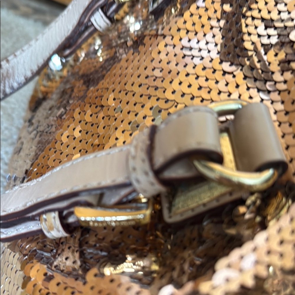 Michael Kors Gold Tan Satchel with Sequined Design - Picture 7 of 12